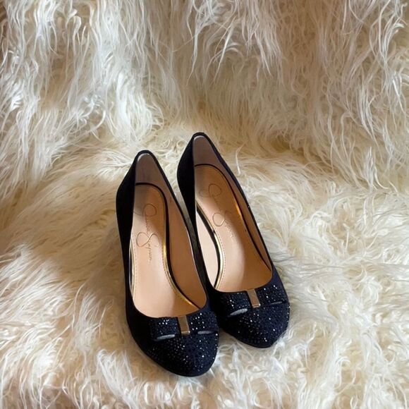 NWOT JESSICA SIMPSON velvet look wedges in size 6 - Picture 1 of 11